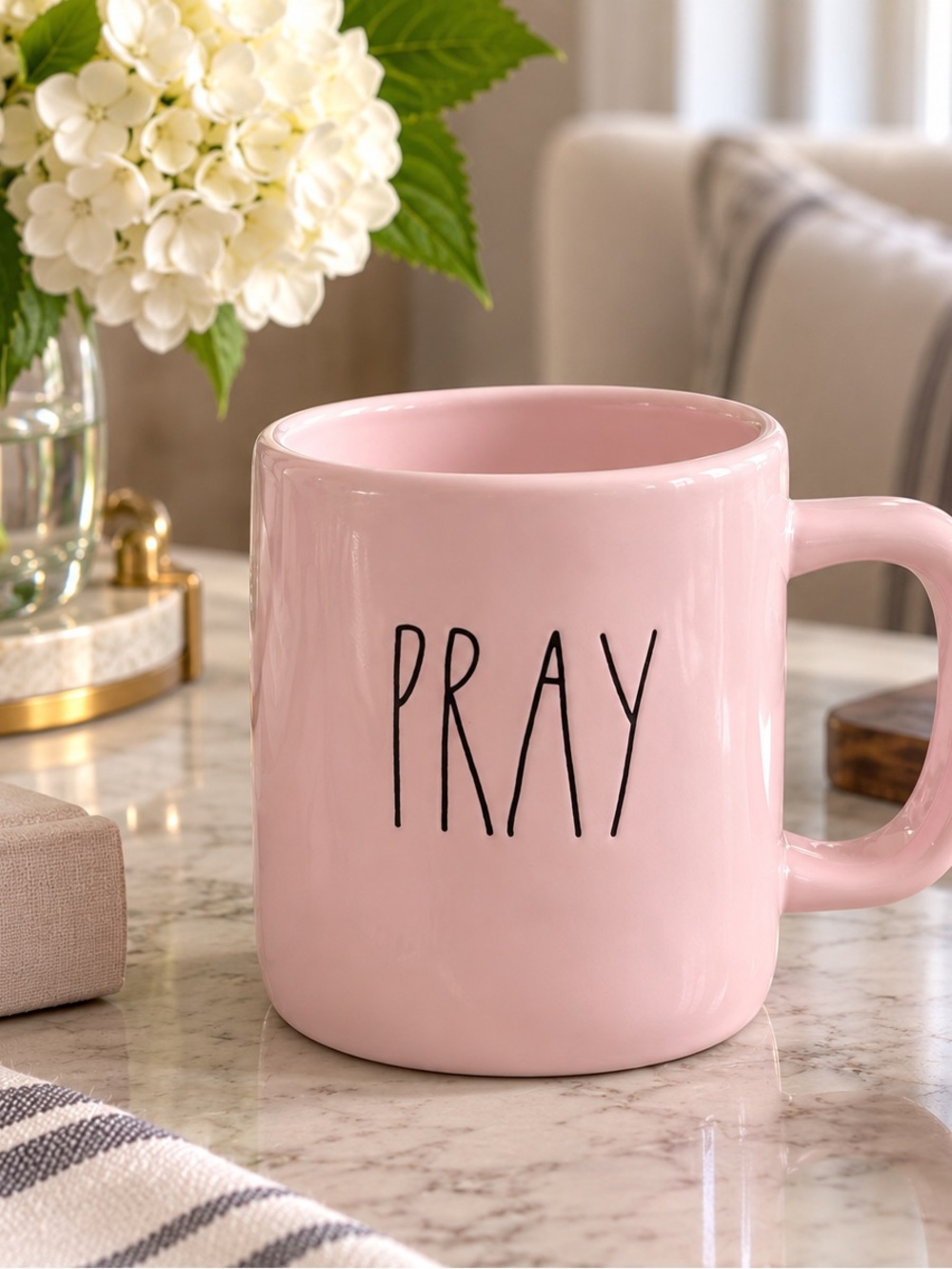 Brand New Rae Dunn Pink Pray Coffee/Tea Mug. Rare!